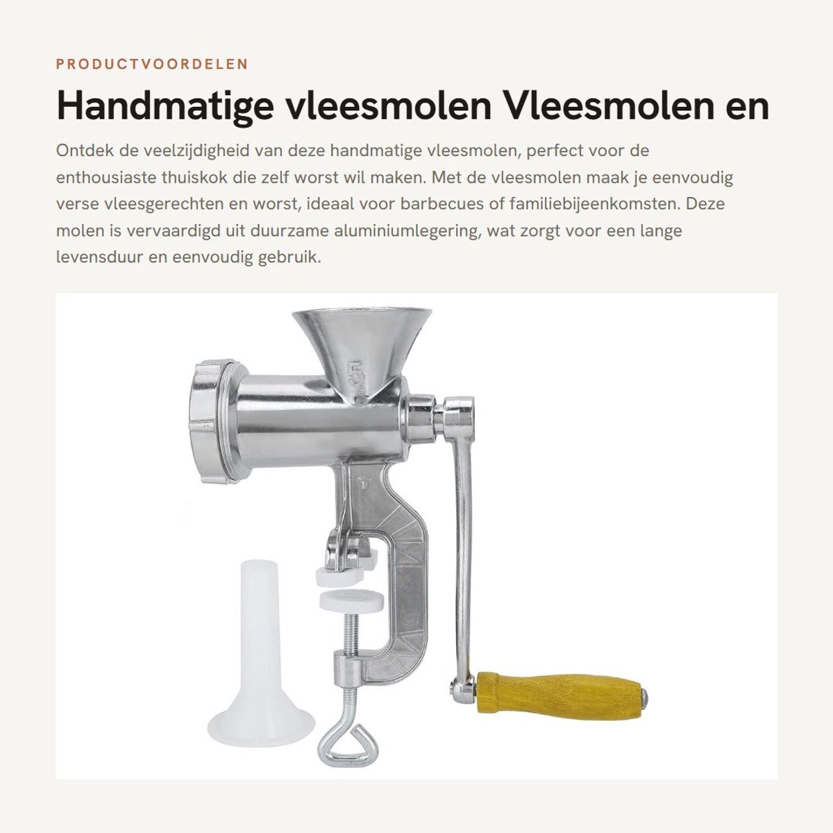 Dailygoods- Vleesmolen Handmatig - Worstmaker - Aluminiumlegering - 15x25 cm - 573 g - Duurzaam en Nauwkeurig - Vleesvermaler
