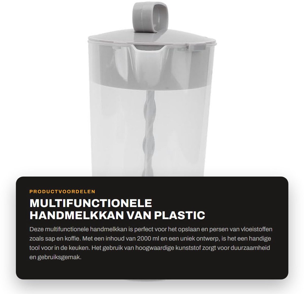 Dailygoods- Handmelkkan 2000 Ml - Multifunctioneel Ontwerp - Persontwerp - Melkopslagkan - Gezond Materiaal - Efficiënte Vloeistofextractie - Melkkan