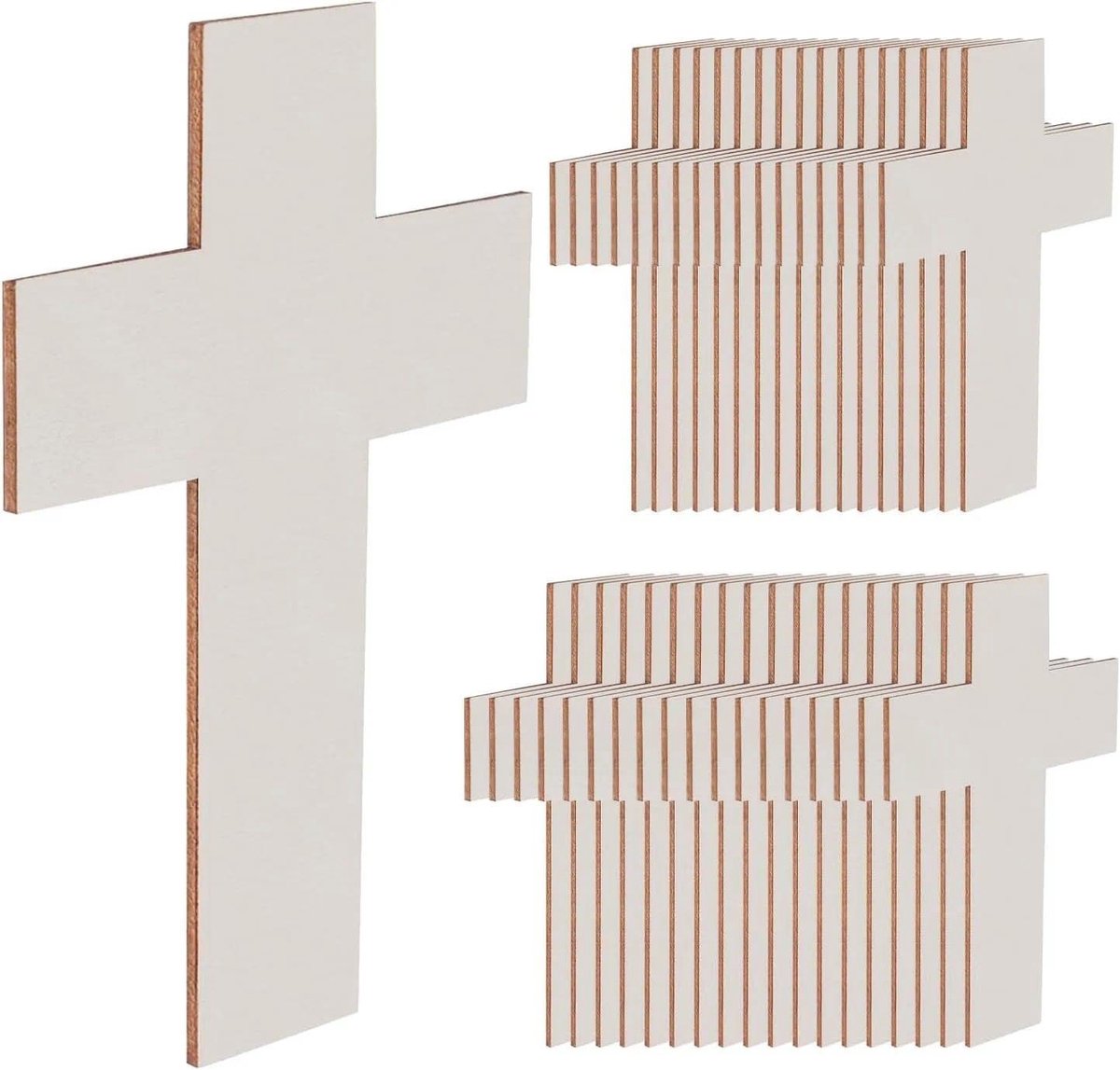 Dailygoods- Kruis Ornamenten 36 Stuks - Houten Ambachtelijke Uitsparingen - DIY Decoratie - Onafgewerkt - 4,3 x 6,9 cm - Hoogwaardig Splintmateriaal - Houten Kruisjes