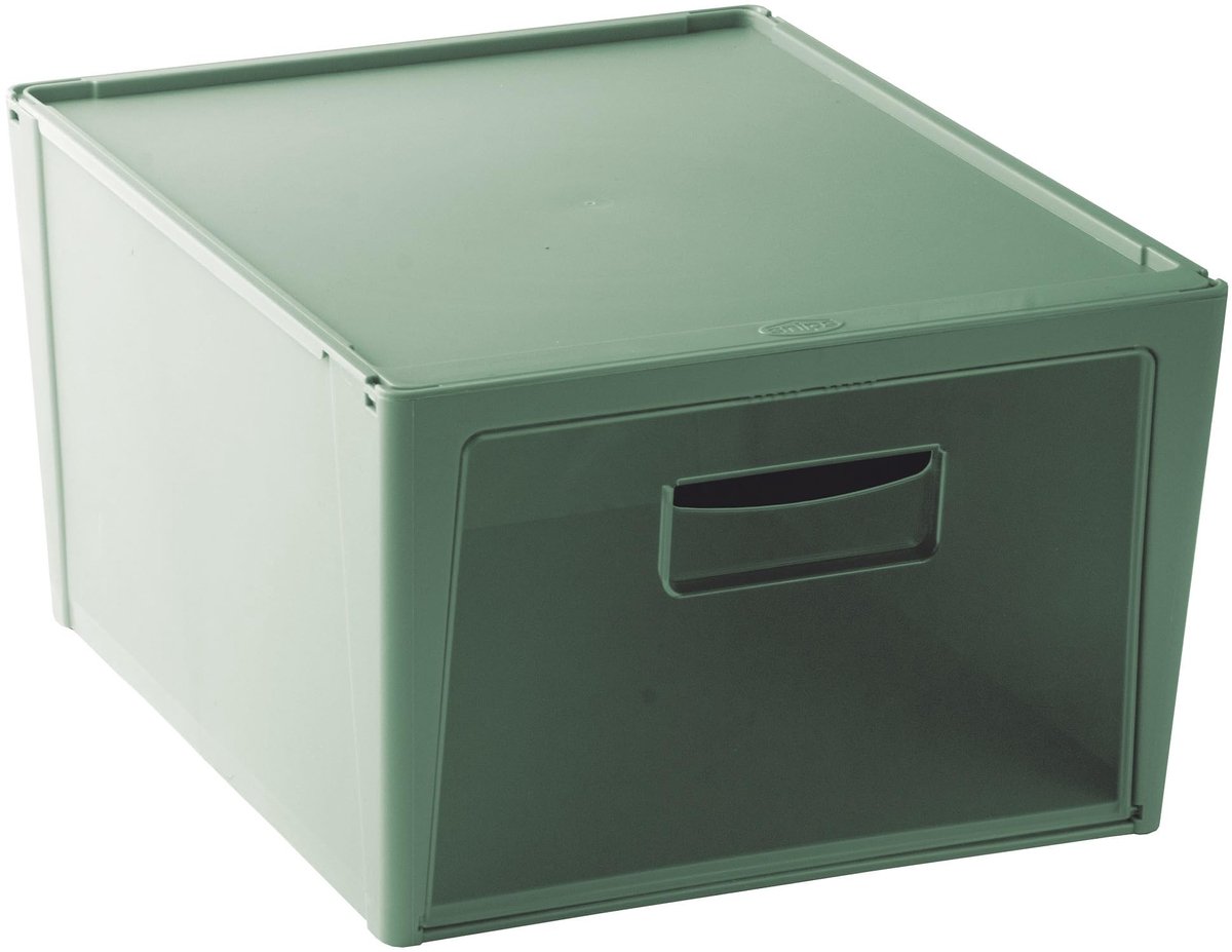 Dailygoods- Opbergdoos 15 l - Ruimtebesparende Kunststof Container - Organiser met Transparante Deur - 37 x 27,7 x 33 cm - Voor Binnen en Buiten - Ideaal voor Kleding en Speelgoed - Opbergcontainer