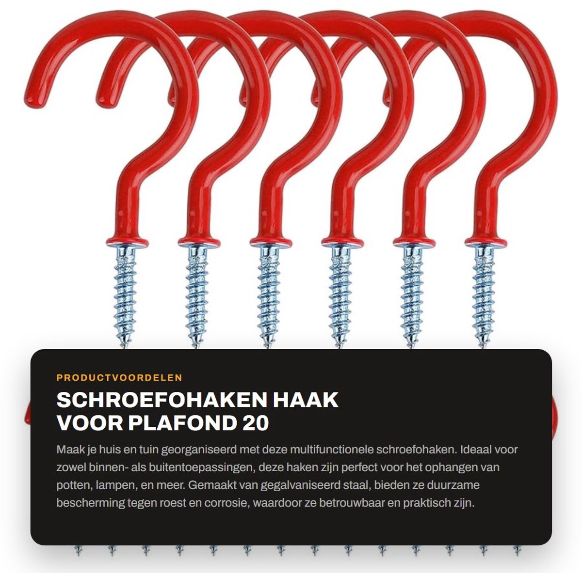 Dailygoods - Schroefohaken - Haak voor plafond - 20 Stuks - Rood - Metalen haken voor potten en lampen - Geschikt voor binnen en buiten - Gebruiksvrie...