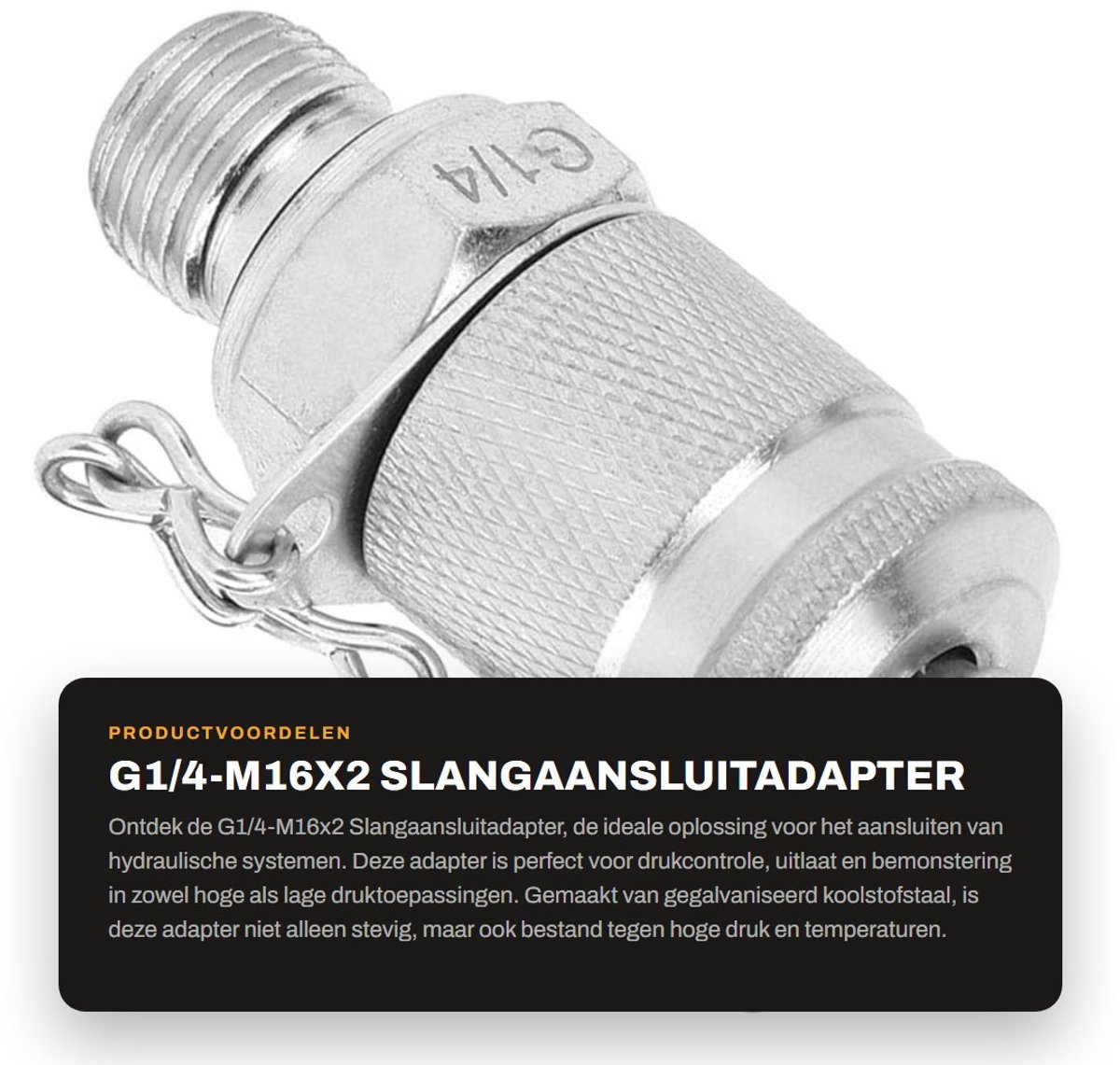 Dailygoods - G1/4-M16x2 Slangaansluitadapter - Hydraulische Koppeling - Stevig en duurzaam - Zink - Hoge druk - Voor drukcontrole - Geschikt voor hoge...