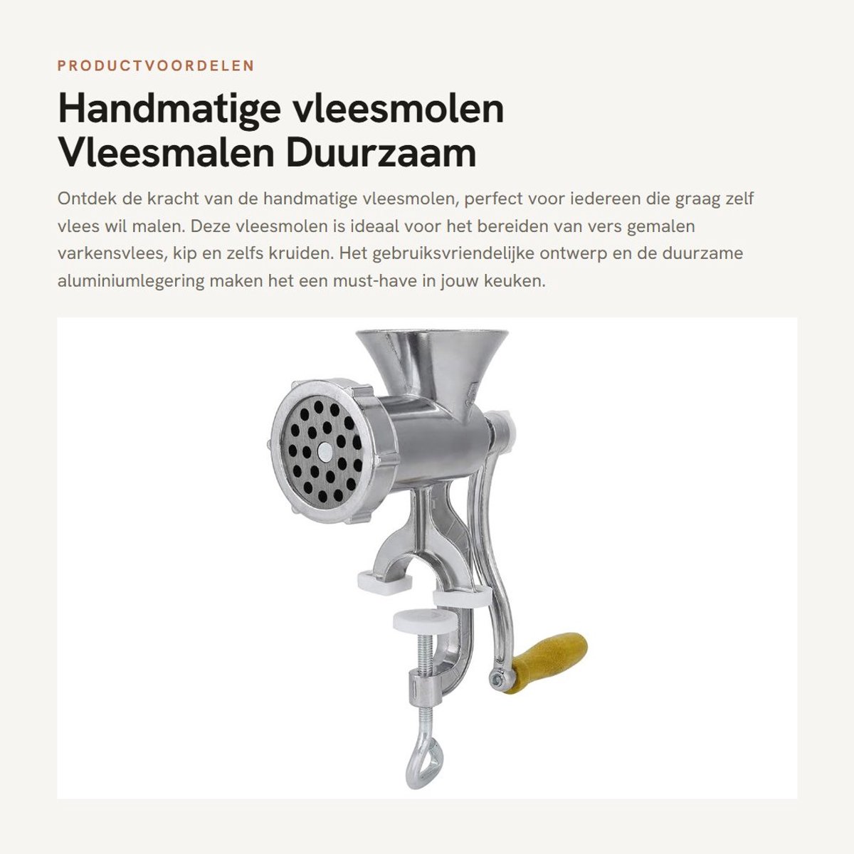 Dailygoods- Vleesmolen Handmatig - Aluminiumlegering - Ergonomische Grip - Eenvoudig te Reinigen - Geschikt voor Varkensvlees/Kip - Hoogwaardige Meskoppen - Vleesfabriek