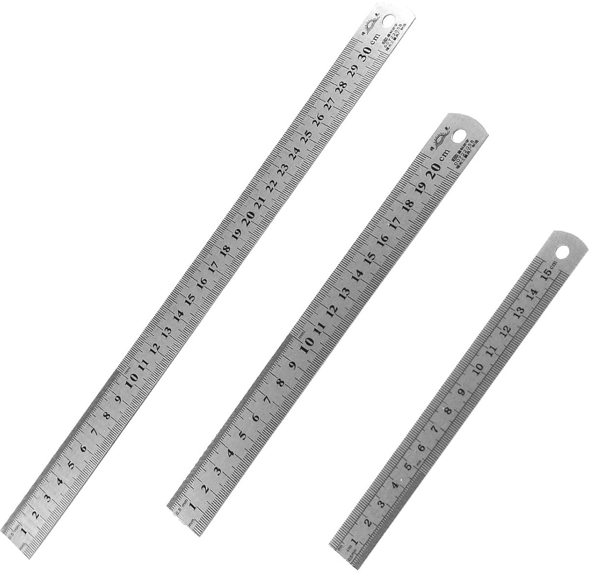 Roestvrijstalen Linialen - Meetinstrumenten Set - Precisie Meten - Dubbelzijdig Schaalverdeling - 15 20 30 cm - Metaal