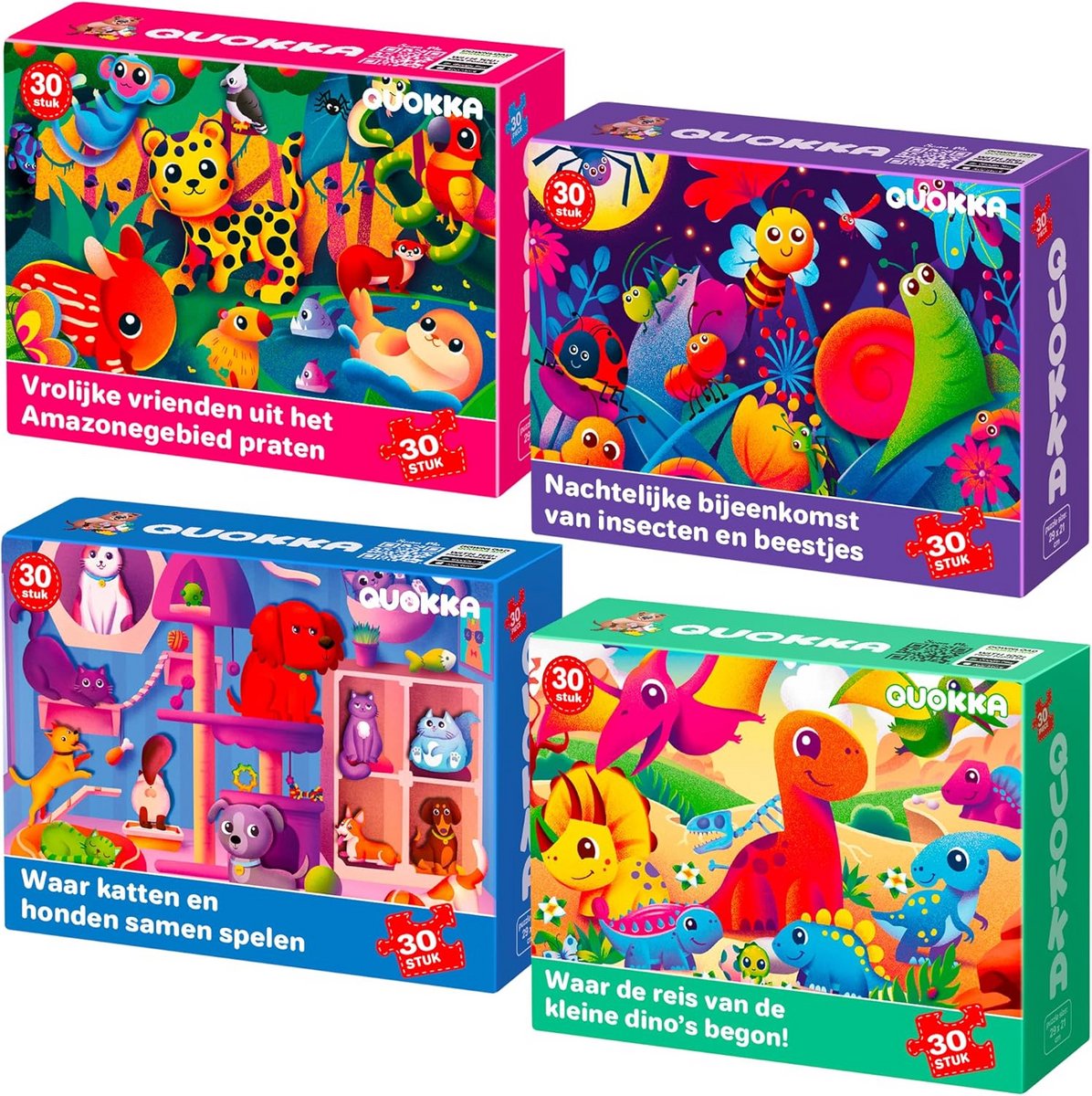 Puzzels 30 Stukjes - Legpuzzels Kinderen - Educatief Spelen - Set van 4 Puzzels - 4 Puzzels 29x21cm - Amazonka