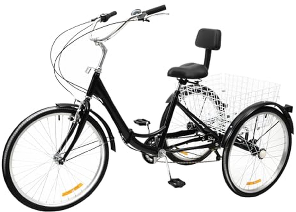 Inklapbare Driewieler - Driewieler Volwassenen - Stadsvervoer Gemak - Verstelbaar Comfort - 24 inch Wielen - Zwart