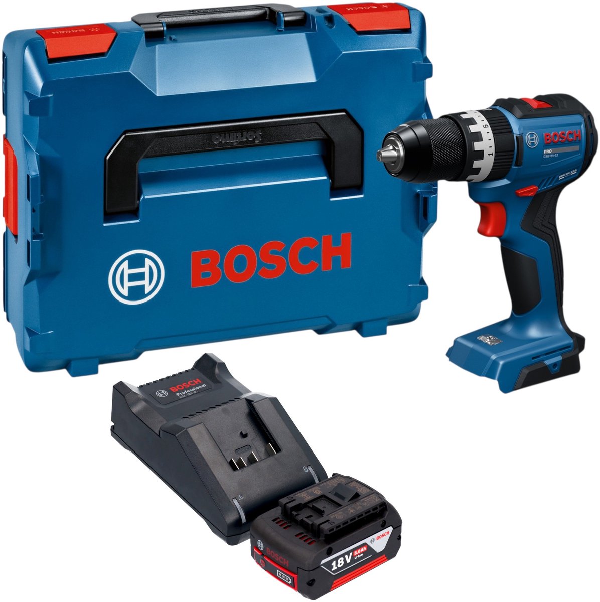 Bosch GSB 18V-52 Professional accu-slagboormachine 18 V 70 Nm borstelloos + 1x accu 5,0 Ah + oplader + L-Boxx