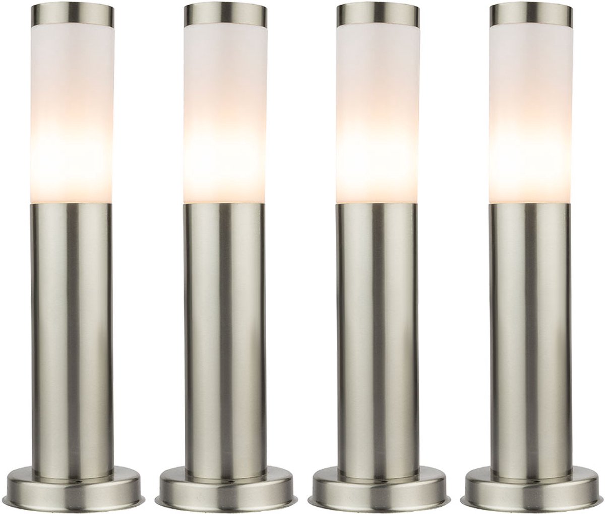 Staande lamp Staande lamp Buitenlamp Zuillamp, IP44 weerbestendig, roestvrij staal zilver opaal, 1x E27 fitting, DxH 45x7,6cm, set van 4