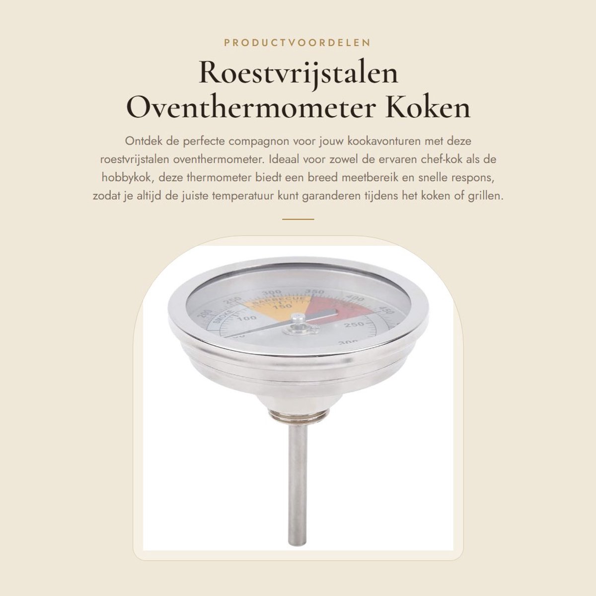 Dailygoods- Oventhermometer 0-300℃ - Roestvrij Staal - BBQ-thermometer - Snelle Respons - Nauwkeurigheid 2,0 - Diameter Wijzerplaat 83 mm - Grillthermometer