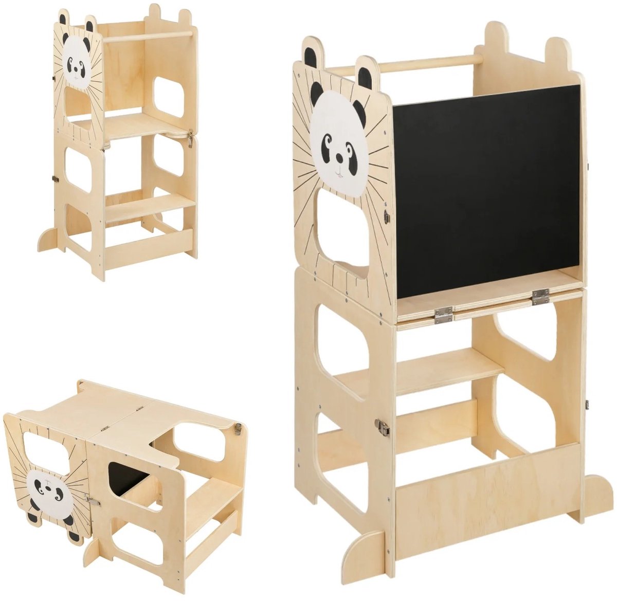 Dailygoods 3-in-1 Montessori-leertoren, converteerbaar in een kindertafel met stoel - keukenkruk en staande stoel