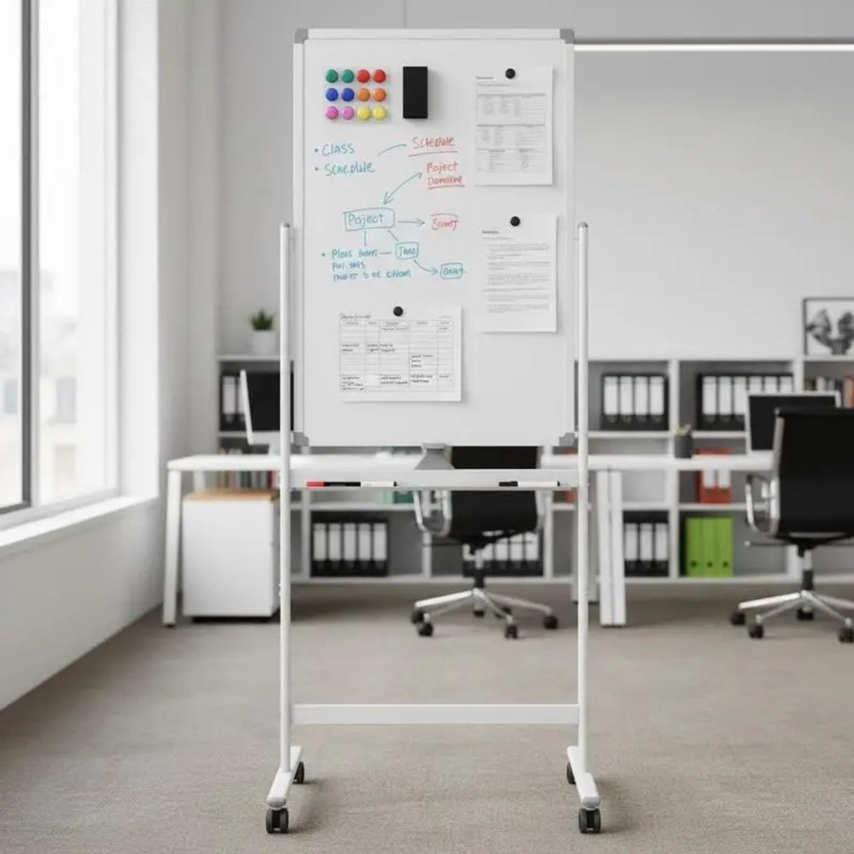 Dailygoods Dubbelzijdig mobiel whiteboard met penbakje en accessoires voor schoolkantoor 60 x 90 cm wit