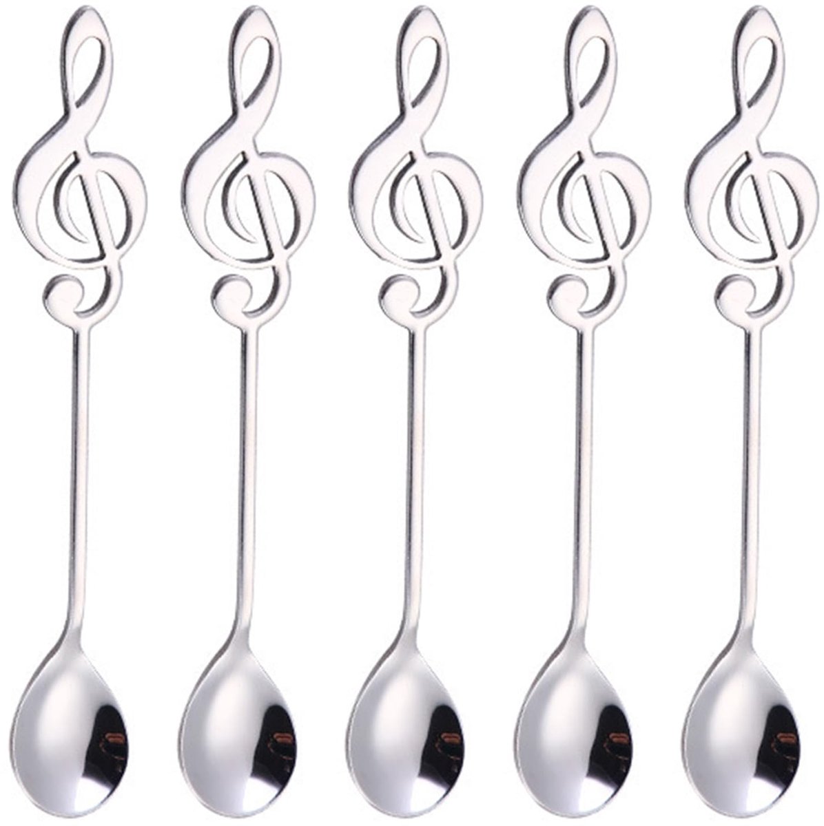 Dailygoods- Koffielepel 5-delig - Muzieknot Design - Roestvrij Staal - Dessertdrank Roerlepel - Geschikt Voor Restaurant/Café - Afmetingen 15,5 x 2,8 cm - Lepelset