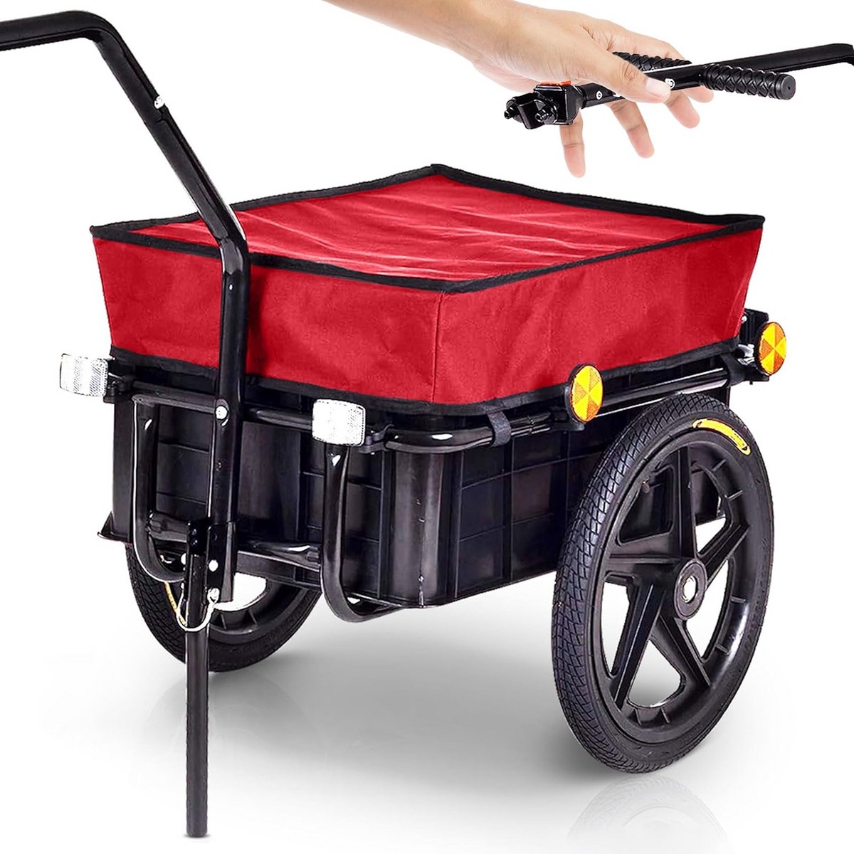 Fietsaanhanger Transport - Bagagekar - Spullen Vervoeren - Robuuste Kunststof Bak - 90L 80kg - Rood