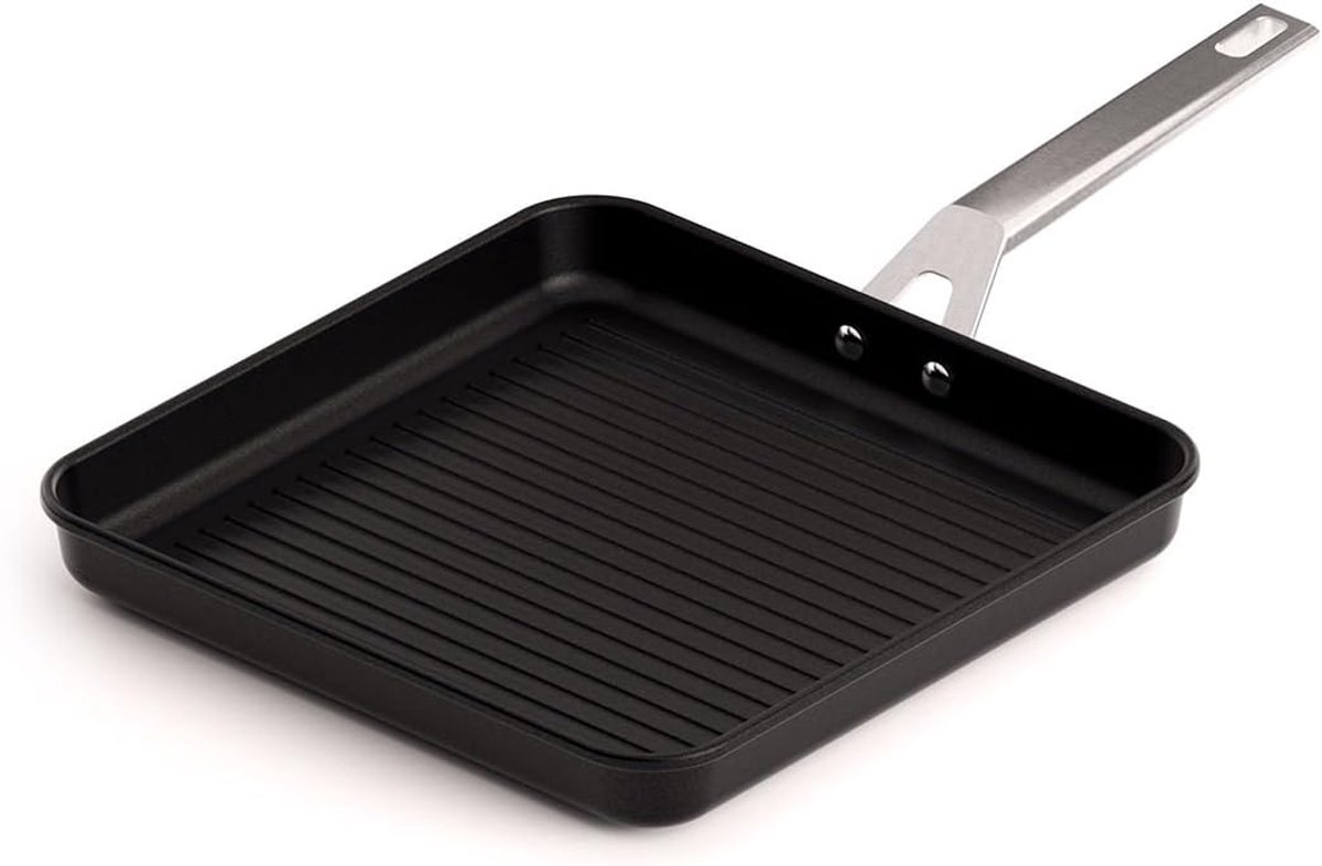Grillpan Gegoten Aluminium - Koekenpan - Gezond Koken - Titanium Antiaanbaklaag - 28 cm - Zwart
