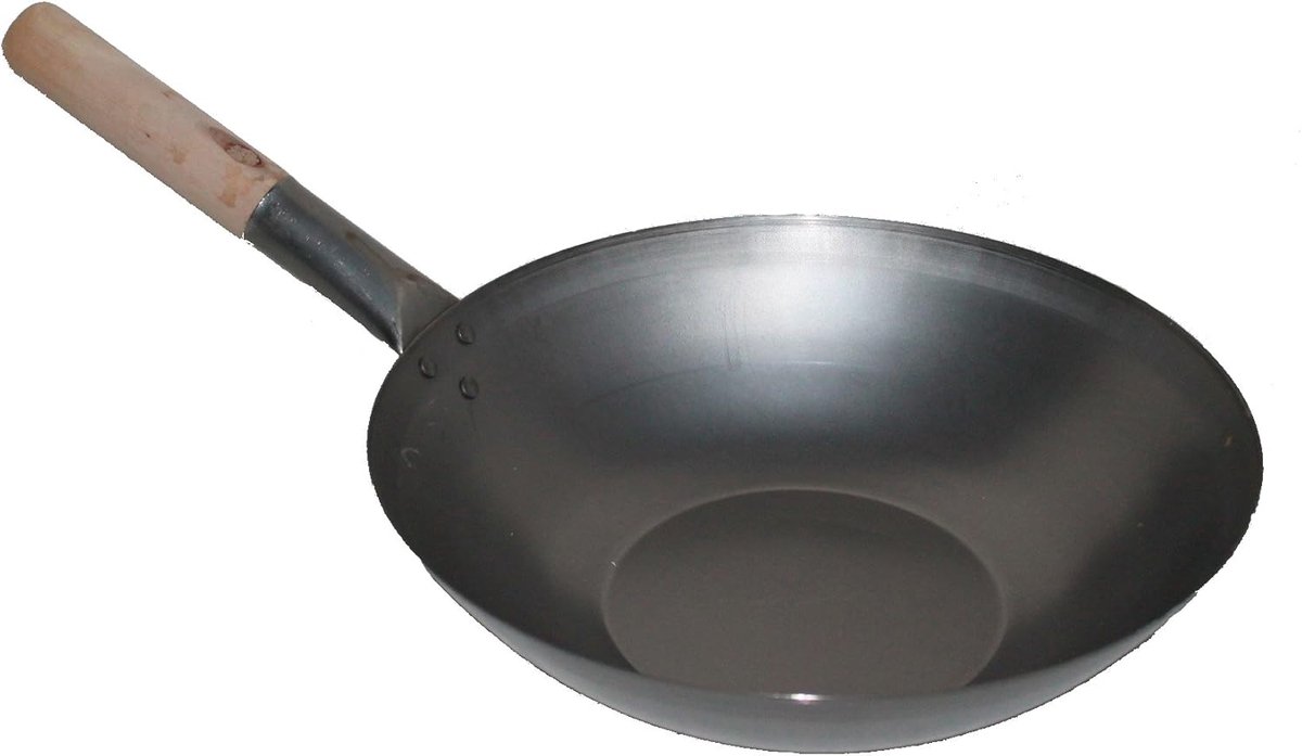 Wokpan Roerbakpan Wok Aziatisch Koken Platte Bodem 30 cm Zwart