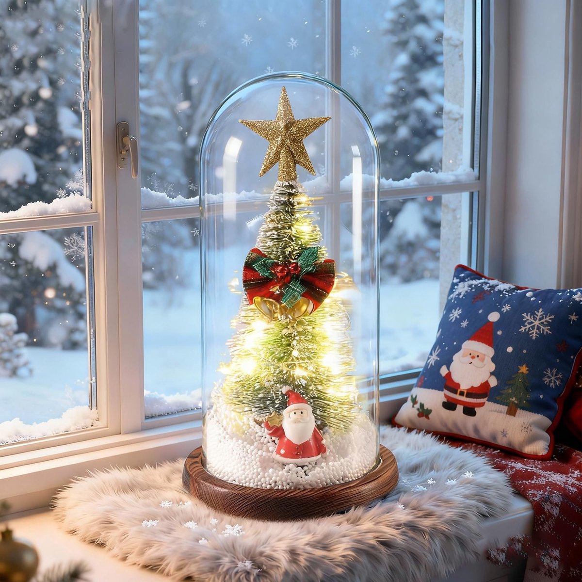 Dailygoods - Mini Kerstboom met LED Verlichting op Houten Sokkel