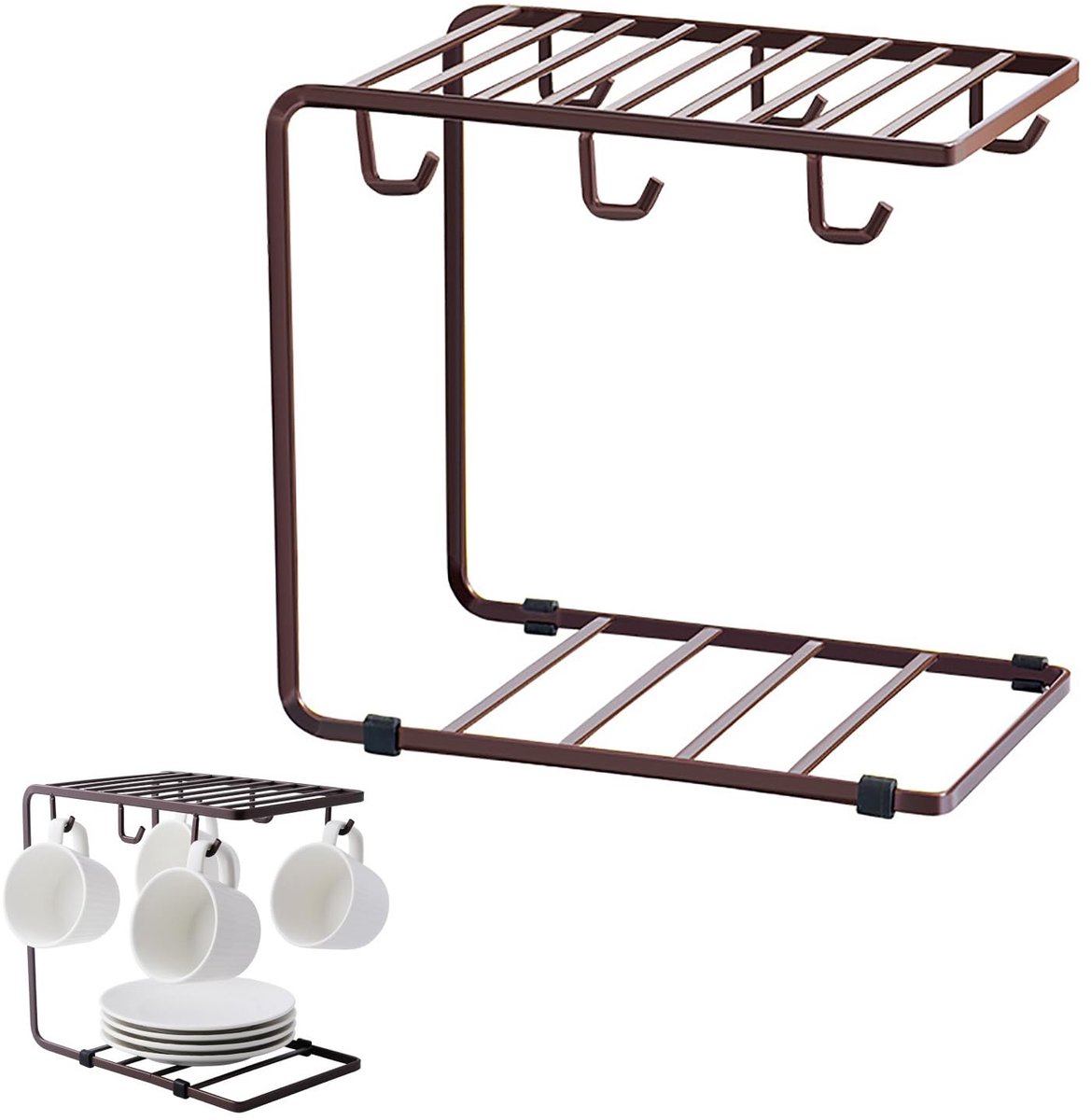 Dailygoods- Kopjeshouder Met 6 Haken - Metalen Kopjesstandaard - Ruimtebesparend - Robuust en Duurzaam - Afmetingen 24 x 23 x 15 cm - Kopjesrek