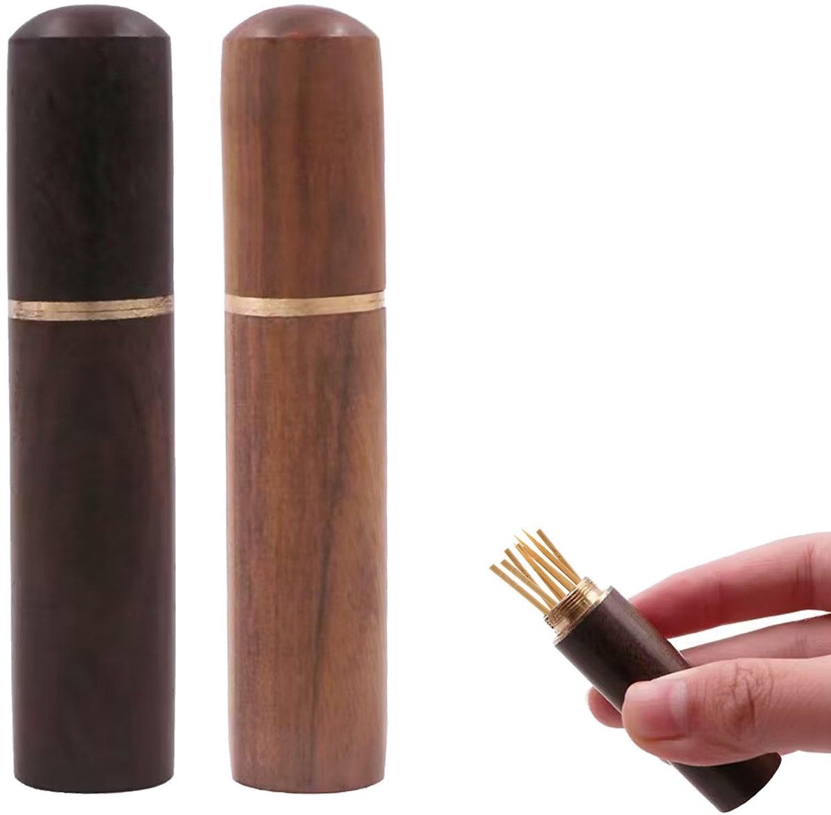 Dailygoods- Tandheelingsdoos Draagbaar - Tandenstoker Houder - Houten Dispenser - Compact - 2 Stuks - 1,7 x 8,5 cm - Tandenstokerhouder