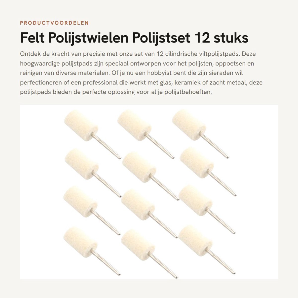 Dailygoods - Felt Polijstwielen - Polijstset - 12 stuks - Geschikt voor Sieraden, Glas, Steen, Keramiek - Nail Art - 12 mm