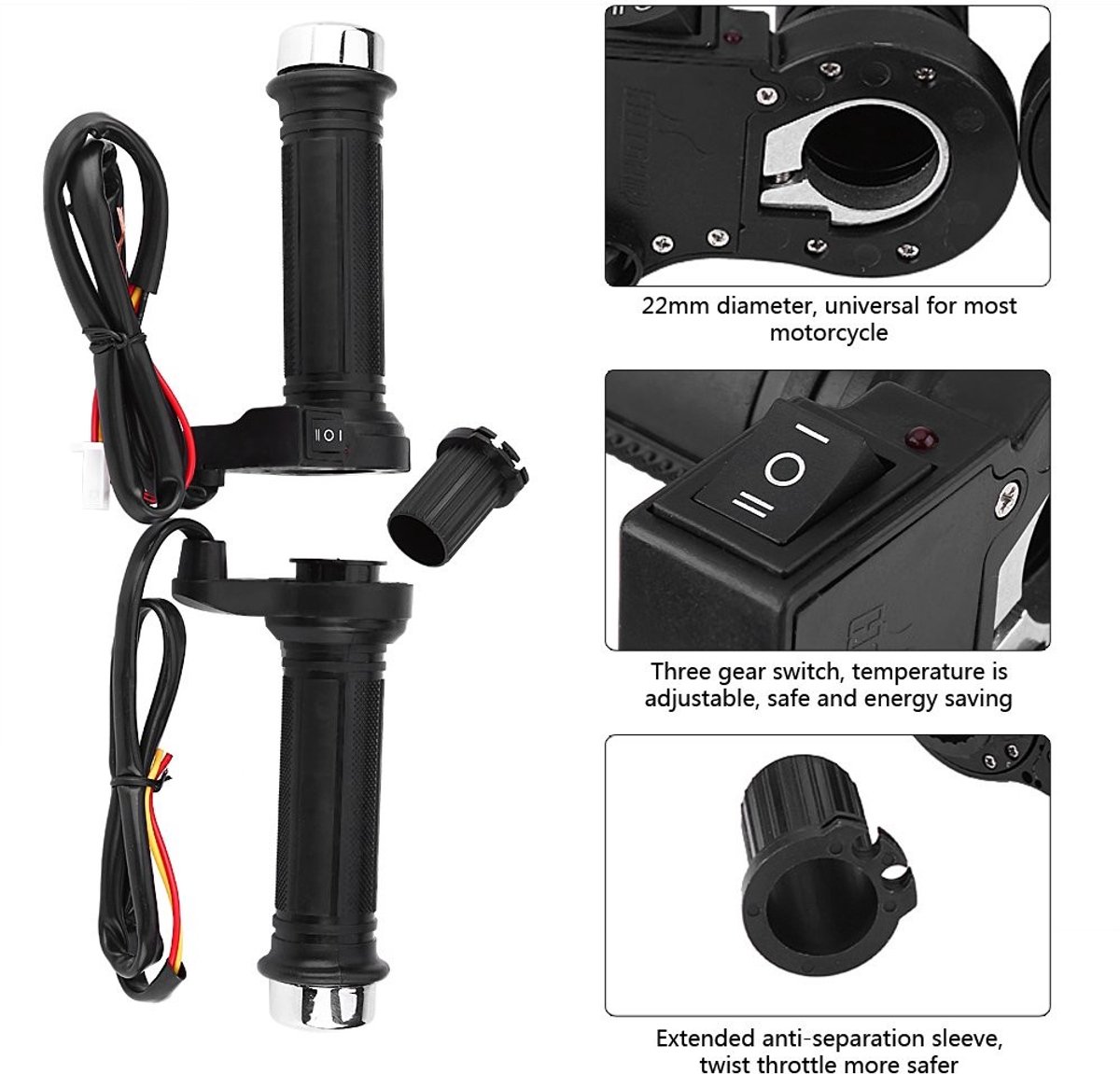 Dailygoods - Universele Elektrische Handgrepen - Warme Motorfiets Handvatten - Verwarmde Stuurgrip - 22 mm - Comfort en Stijl - Allround Gebruik