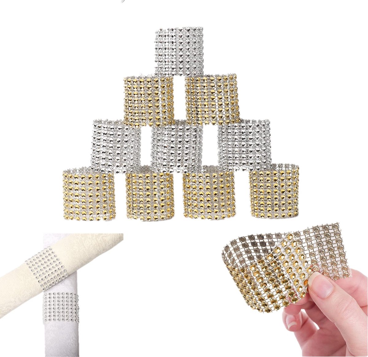 Dailygoods- Servetringen Goud/Zilver - 12 Stuks - Geschikt voor Tafeldecoratie - Bruiloften/Diners - Flexibel/Herbruikbaar - Hoogwaardige Kwaliteit - Servethouder