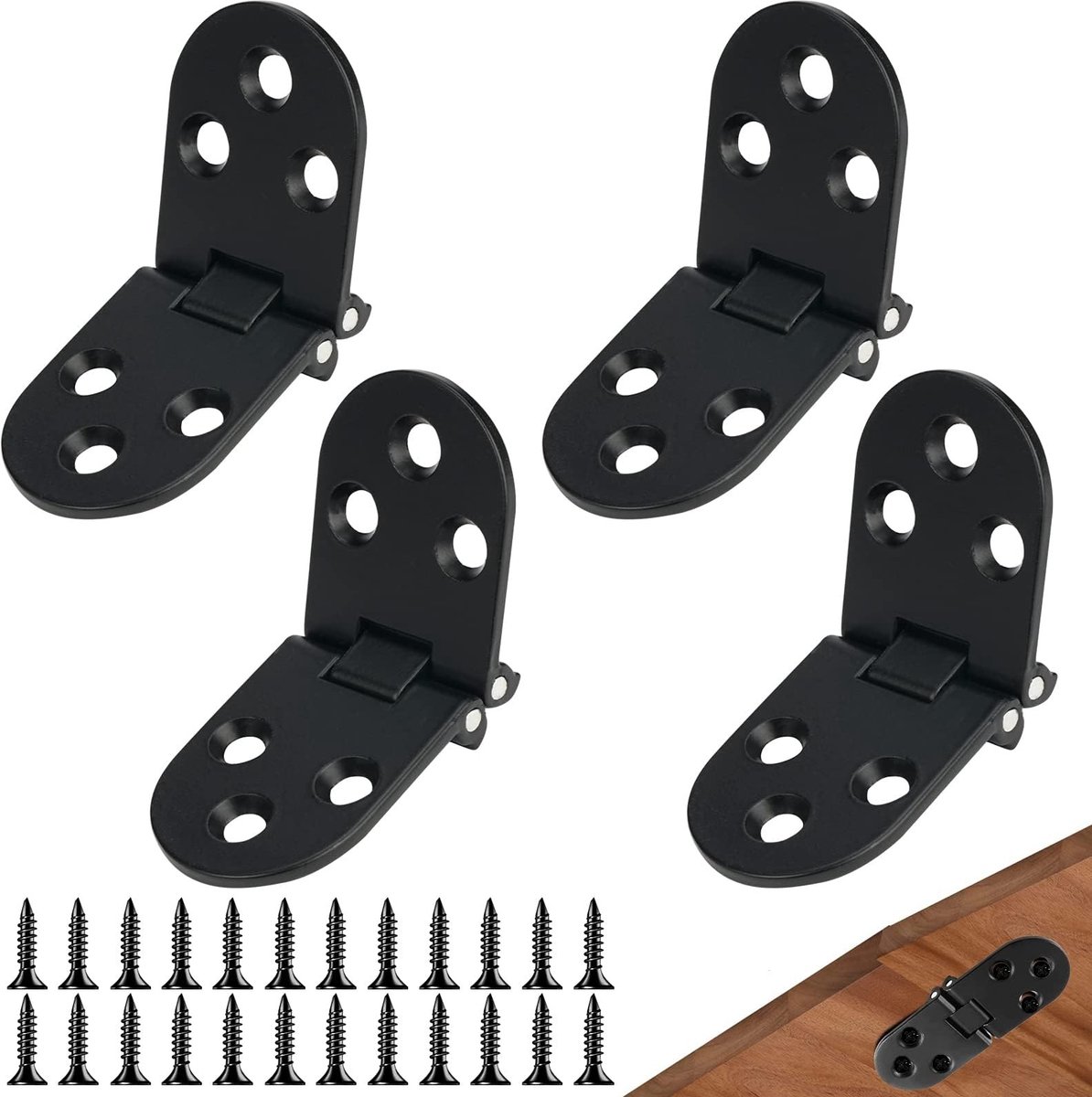 Dailygoods- Scharnier 180 graden - Zwart - Set van 4 - Zinklegering - Onzichtbaar - Afmetingen 78x29mm - Vouwdeurscharnier