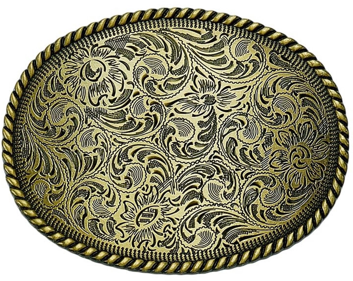 Dailygoods- Riemgesp Ovaal 8,4 x 6,4 cm - Cowboy Riemgesp - Gegraveerde Riemgesp - Antieke Bronzen Gesp - Bloemenontwerp - Geschikt voor 4,1 cm Riemriemen - Cowboyriem