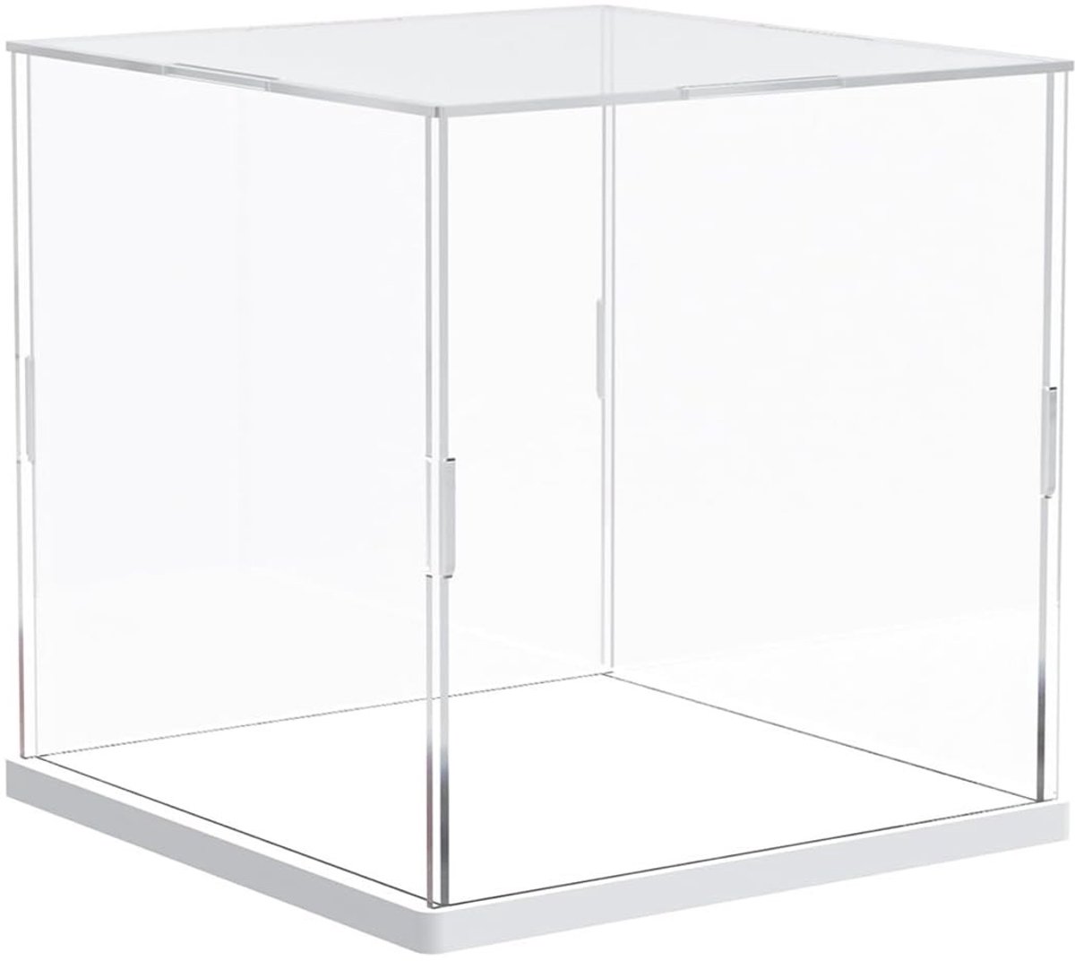 Dailygoods- Vitrine met witte sokkel - Acryl vitrine - 15 x 15 x 15 cm - Stofdicht - Bescherming voor actiefiguren - Eenvoudige montage - Displaycase