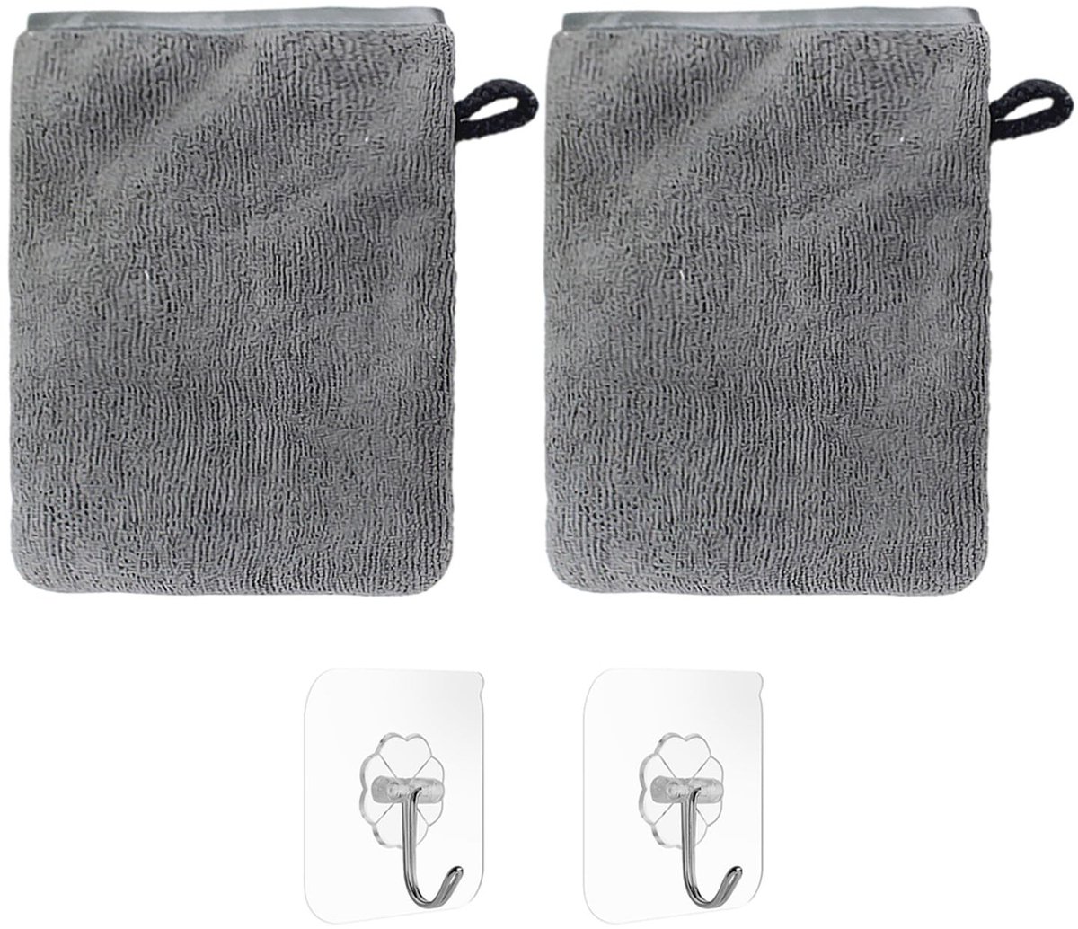 Dailygoods- Handdoeken 2 Stuks - Zacht - Duurzaam - Vezel/Polyester - 15 x 21 cm - Inclusief Haken 6 x 6 cm - Reinigingsdoekjes