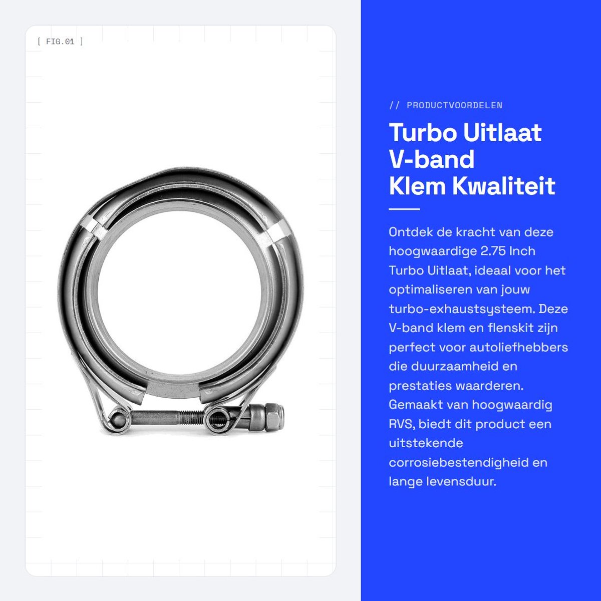 Dailygoods- Uitlaatpijp Turbo 2,75 Inch - Roestvrij Staal - V-bandklem - Flens Kit - Klemkit - Corrosiebestendig - Uitlaatsysteem