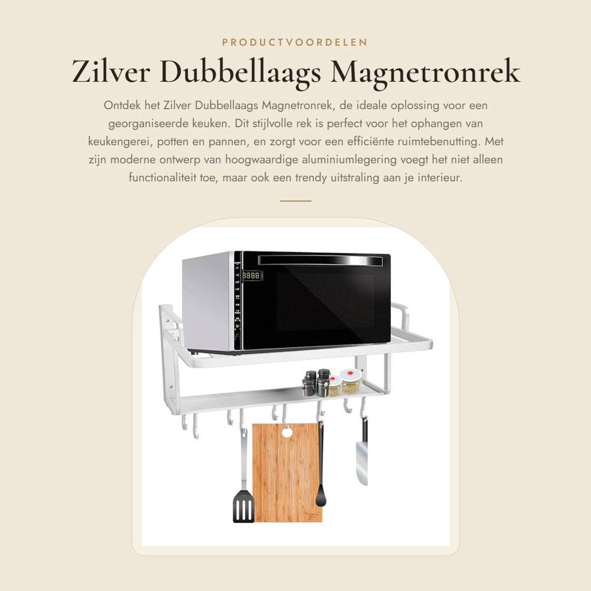 Dailygoods- Magnetronrek Dubbellaags - Wandmontage - Ruimtebesparend - Keukenopslag Organizer - 10 Haken - Aluminiumlegering - Keukenrek