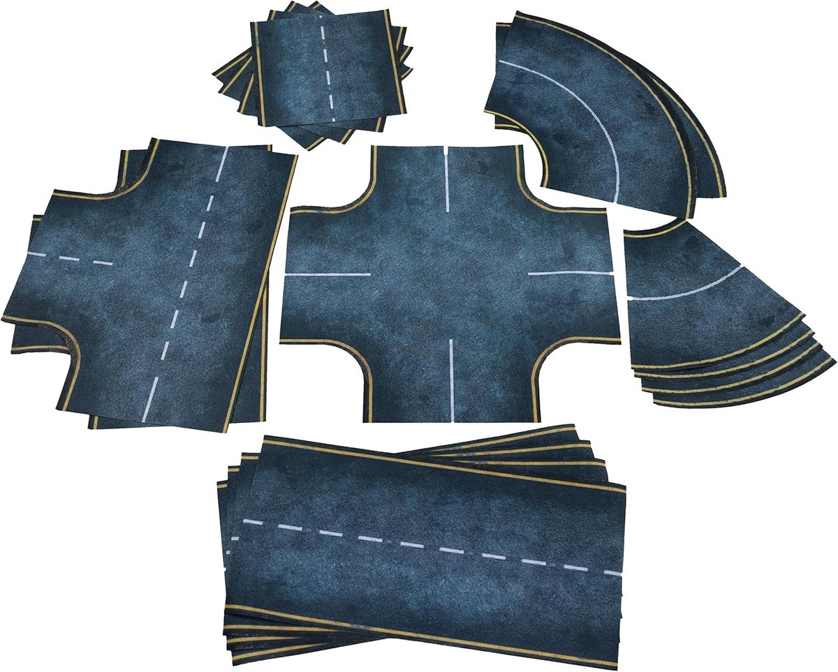 Antislip Wegen - Straatmatten Set - Tabletop Gaming - Modulaire Wegen - 6" Breed - Asfalt