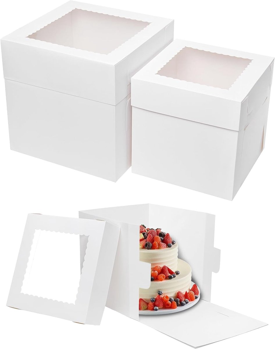 Taartdozen met venster - Bakkerij verpakking - Bakkerij presentatie - Twee maten - 16 stuks - Wit