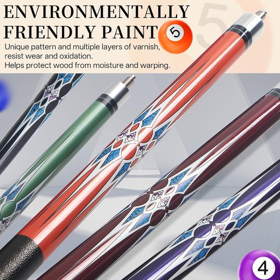 Biljart Keu Set - Pool Sticks - Biljart Spelen - Handgepolijst Esdoornhout - 5 Stuks 147 cm - Meerdere Kleuren — afbeelding 5