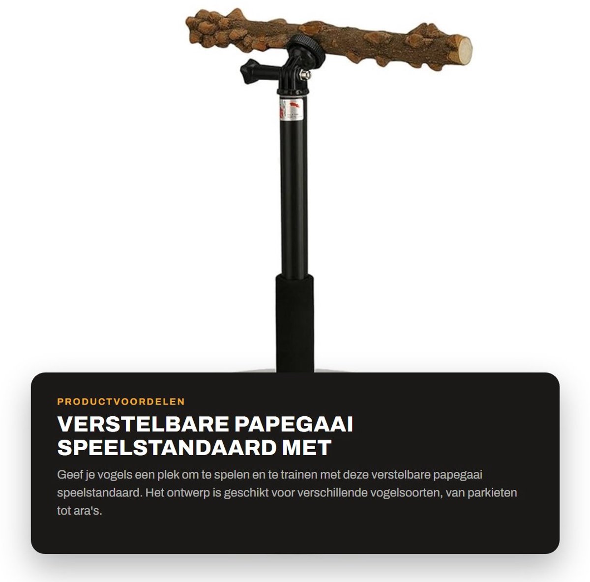 Dailygoods- Papegaai Speelstandaard Verstelbare Hoogte - Afneembare Training Baars Stand - Geschikt voor Parkieten/Valkparkieten - Conures/Ara's - Premium Materialen - Acryl en Peper Hout - Vogelstandaard