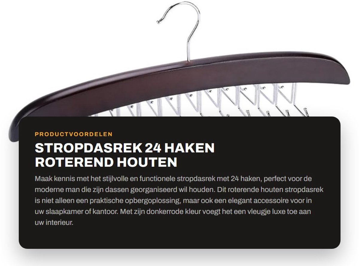 Dailygoods- Stropdasrek 24 Haken - Roterend Houten Opbergorganisator - Hardhout met Verchroomd IJzer - Glad Gelakte Afwerking - Afmetingen 40 x 13,8 x 13,5 cm - Accessoirehouder