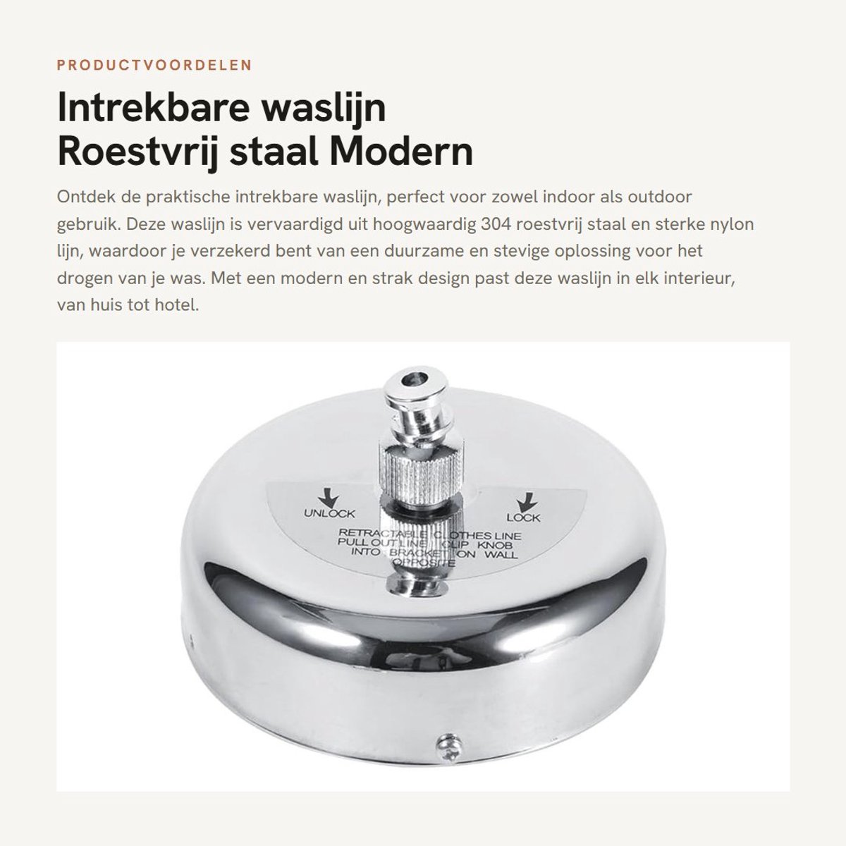 Dailygoods- Intrekbare Waslijn - Roestvrij Staal - Gevlochten Nylon Lijn - Draagvermogen 10 kg - Voor Binnen/Buiten - Eenvoudig te Installeren