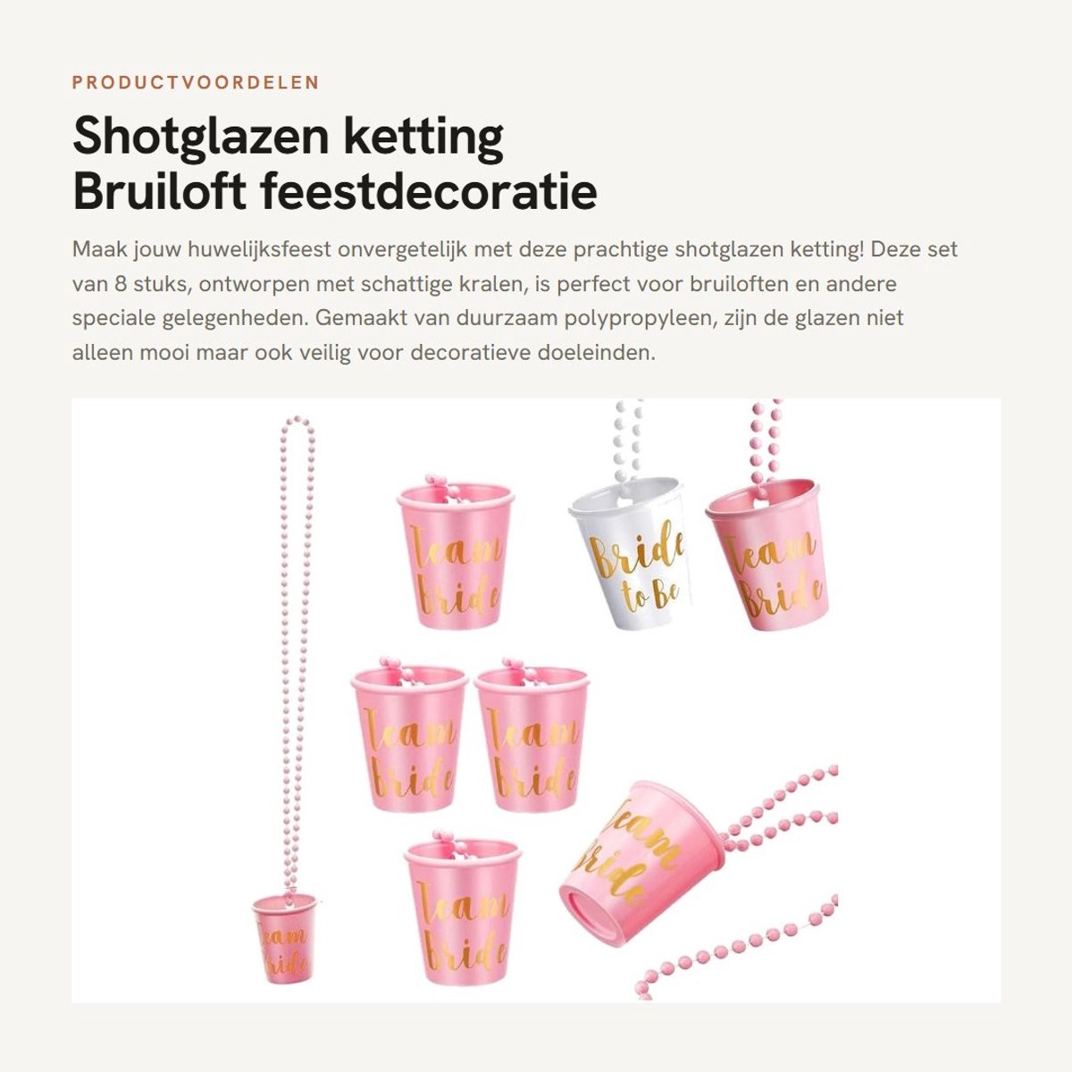 Dailygoods- Shotglazen 8 stuks - Feestdecoratie - Kralenketting - Bruidsaccessoires - Vrijgezellenfeest - Duurzaam PP materiaal