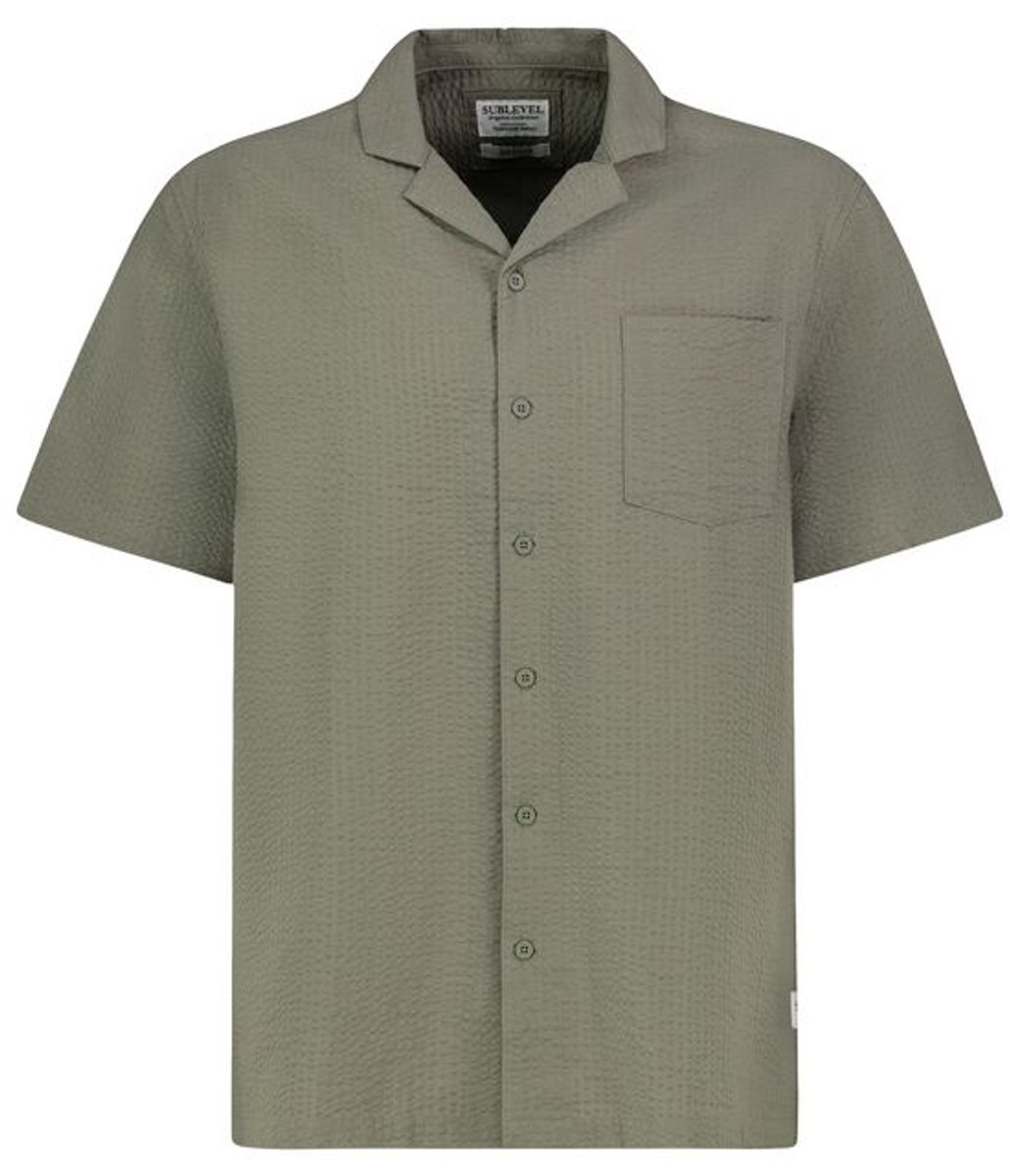 Sublevel SEERSUCKER RESORT SHIRT Heren Shirt met korte mouwen - olijf - S