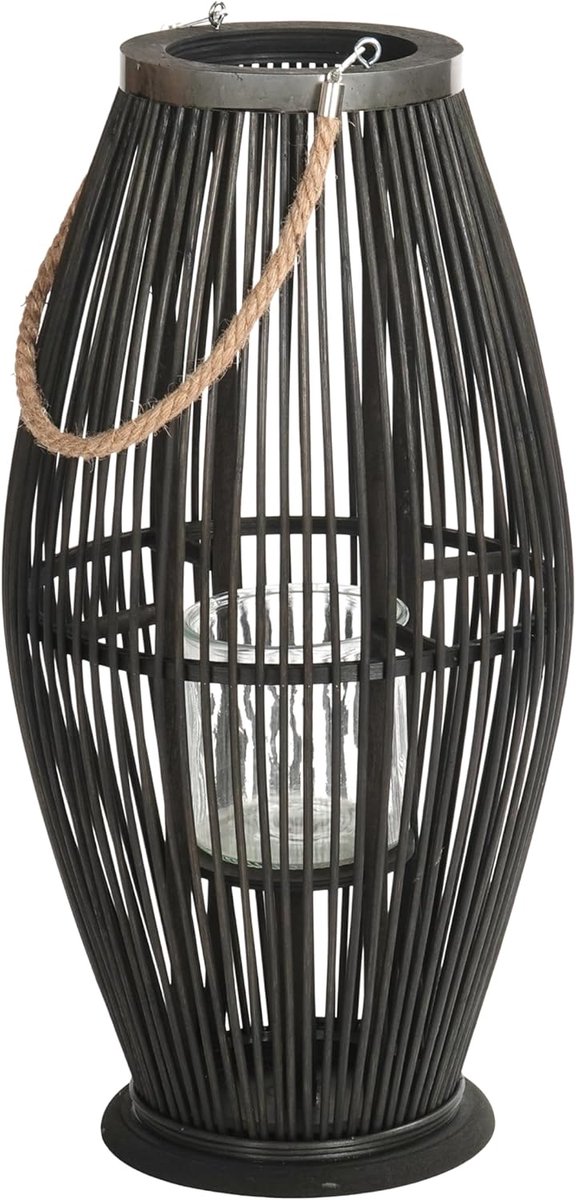 Bamboe Lantaarn - Houten Kandelaar - Sfeervolle Decoratie - Handgemaakt Natuurlijk Materiaal - 60 cm Hoog - Zwart