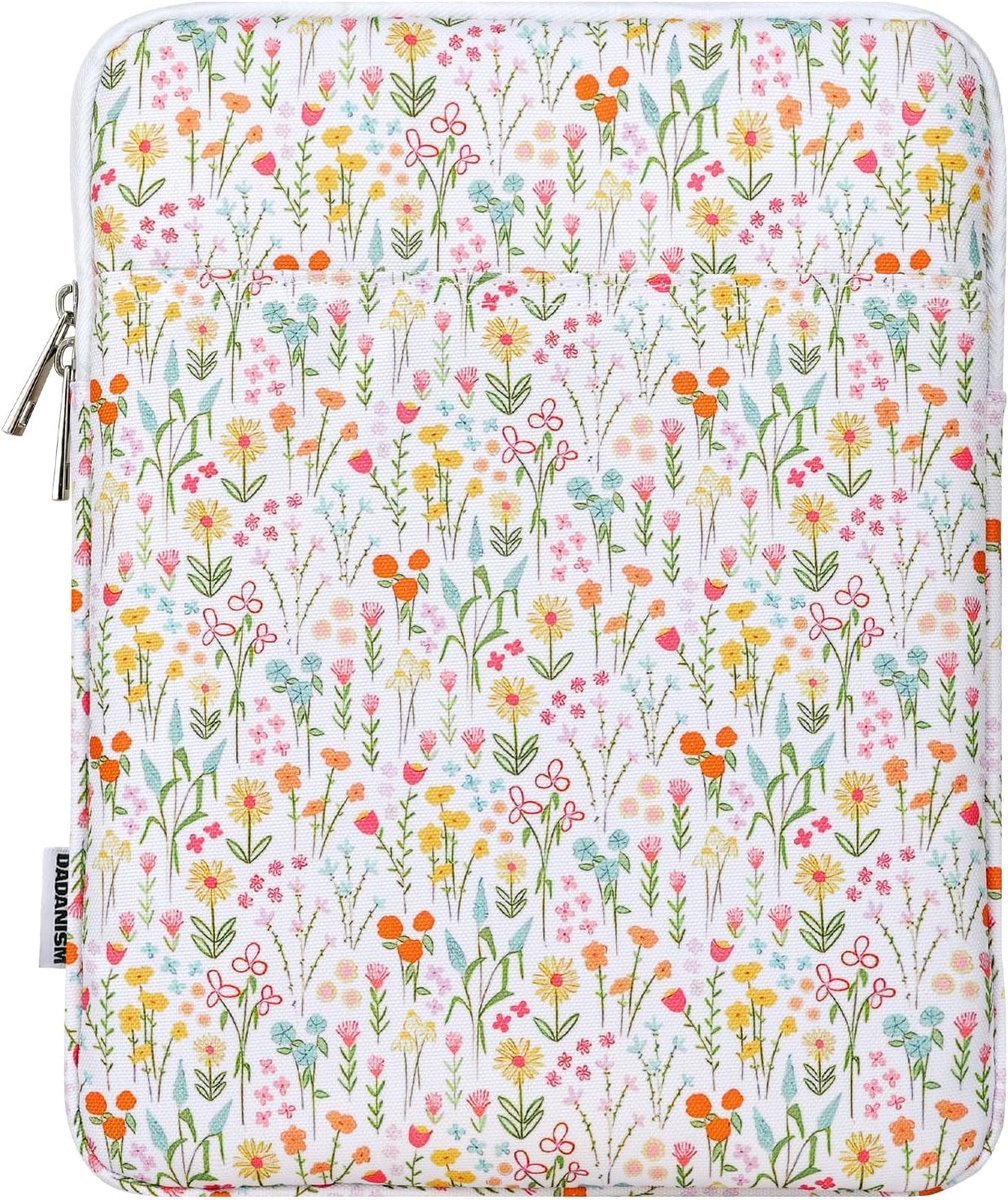 Tablethoes - Beschermhoes - Veilig opbergen - Extra opbergvak - 9-11 inch - Wit bloemenpatroon