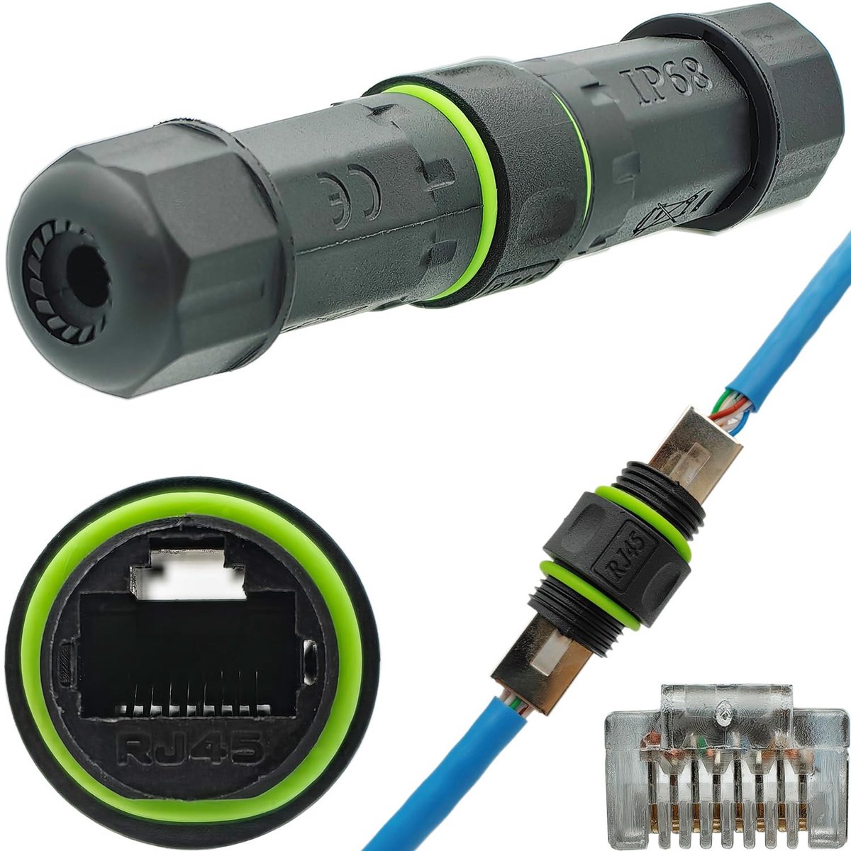 Waterdichte RJ45 Stekker - Ethernet Connector - Buiten Gebruiken - IP68 Stofdicht - Cat6 Compatibel - Zwart