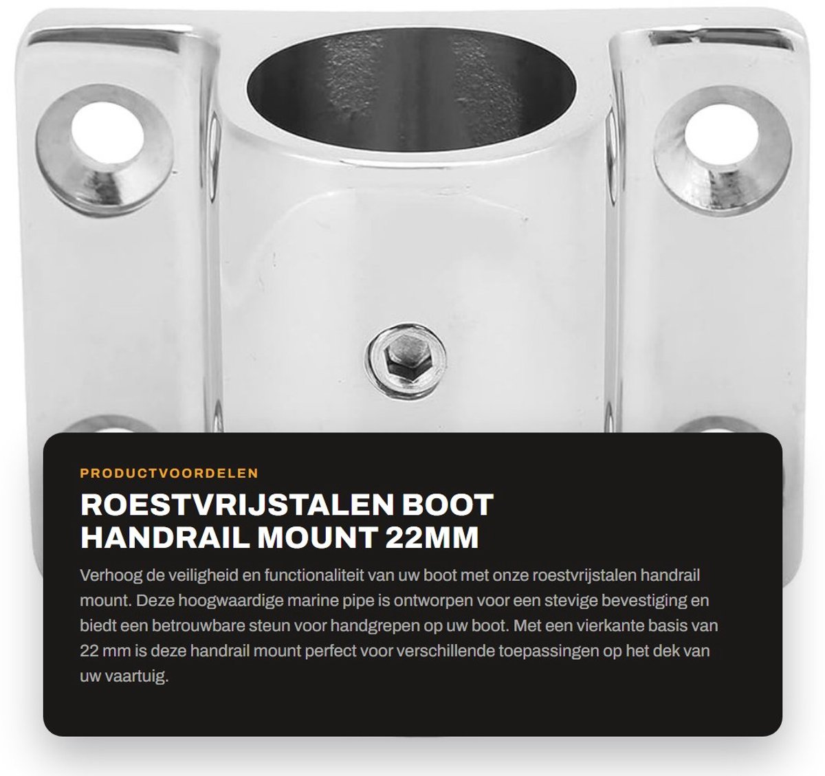 Dailygoods- Handrail Mount Roestvrij Staal - Marine Beugel - Rechthoekige Basis - Boot Buis - Vierkante Basis - Geschikt voor 22mm - Bootaccessoire