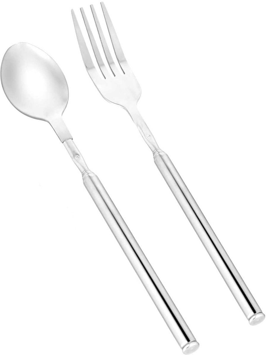 Dailygoods- Vorklepel Uitschuifbaar - Telescopische Vork - Uitschuifbare Lepel - Roestvrij Staal - 20,5/22 cm - Duurzaam en Makkelijk Schoon te Maken - Bestekset