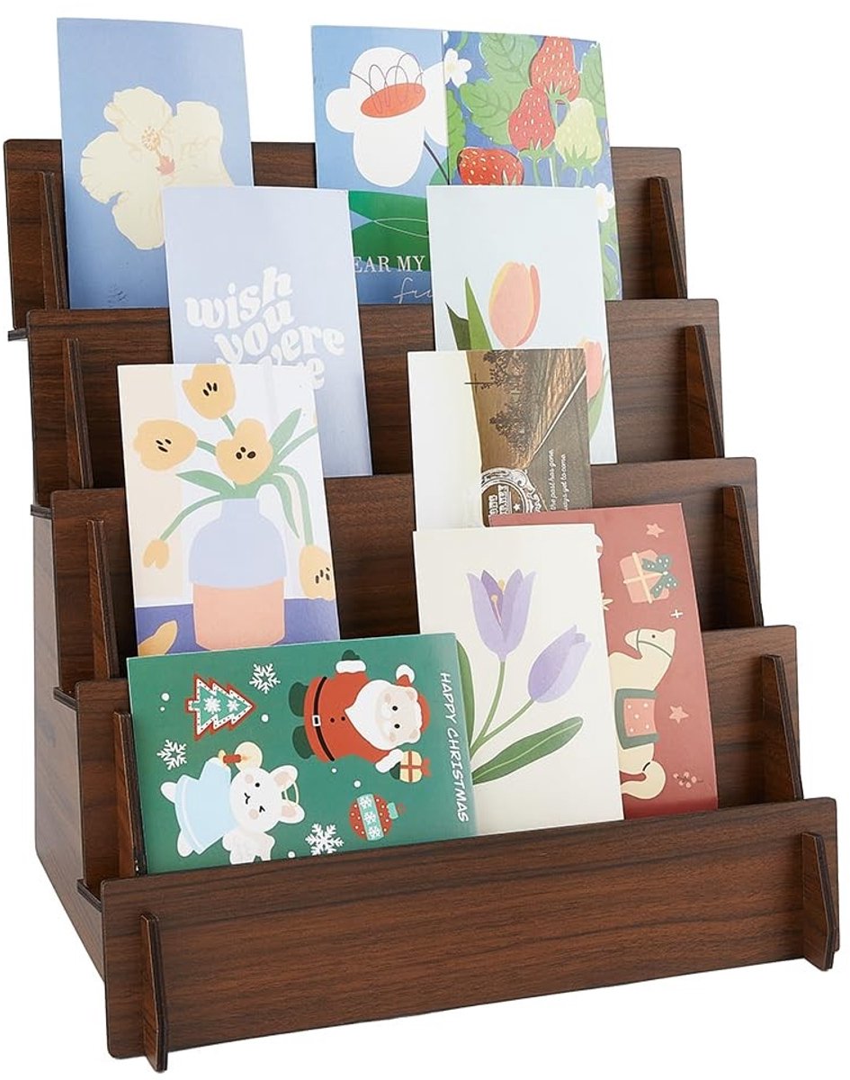 Dailygoods - 4-Tier Houten Wenskaart Display Stand voor Sieraden