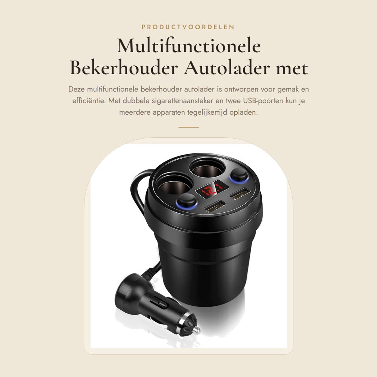 Dailygoods - Multifunctionele Bekerhouder Autolader met Snellaadtechnologie