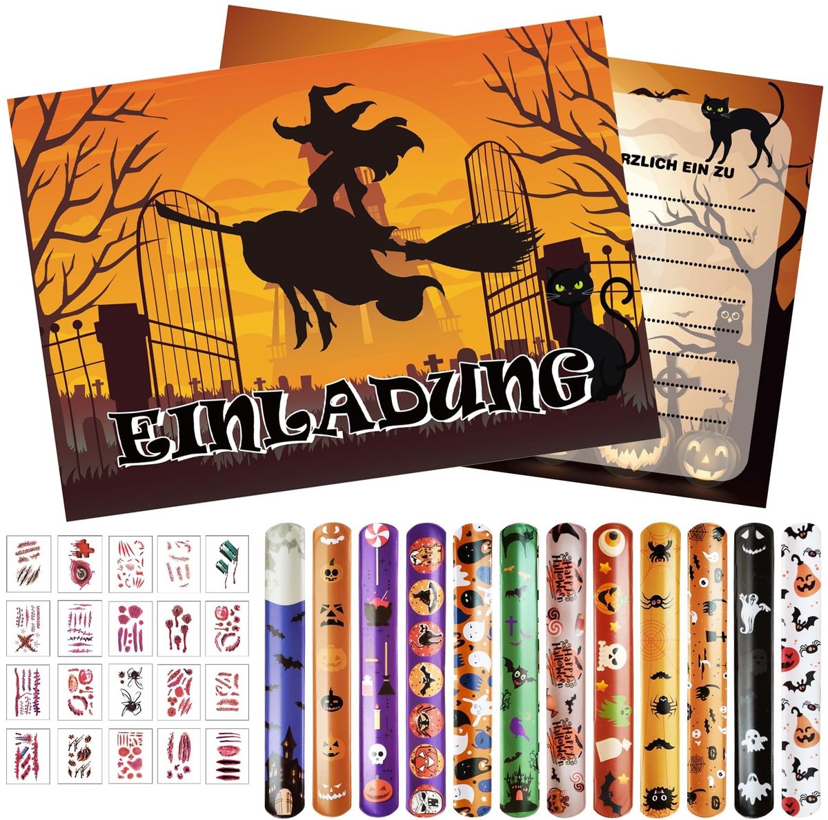 Dailygoods- Uitnodigingskaarten Halloween - 12 Stuks - Griezelig Mooi Feest - Uitnodiging Kinderfeestje - Begraafplaats - Grijs - Feestkaarten