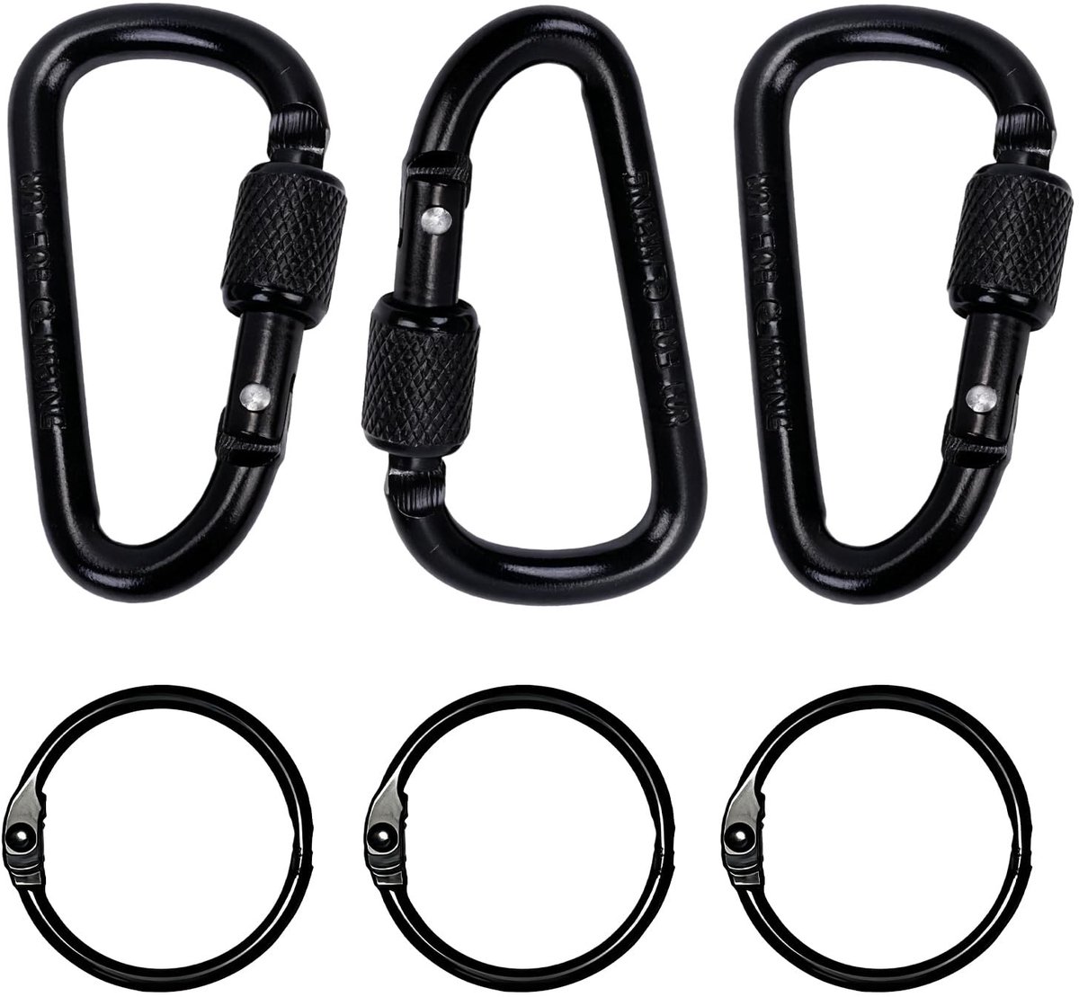 Dailygoods- Karabijnhaak met schroefslot - 3 stuks - Lichtgewicht - Aluminium - Zwart - Compacte clip voor backpacken/kamperen - Haakclip
