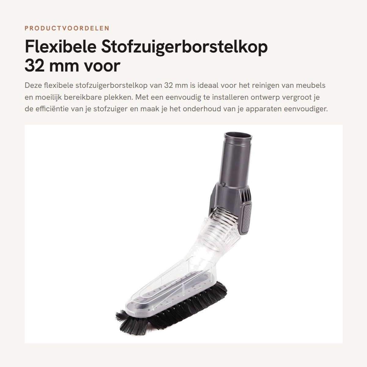 Dailygoods- Stofzuigerborstelkop 32 mm - Flexibele/Zachte Stofzuigerkop - Buigbare Hoek - Vervangend Onderdeel - Duurzaam ABS - Eenvoudig te Installeren