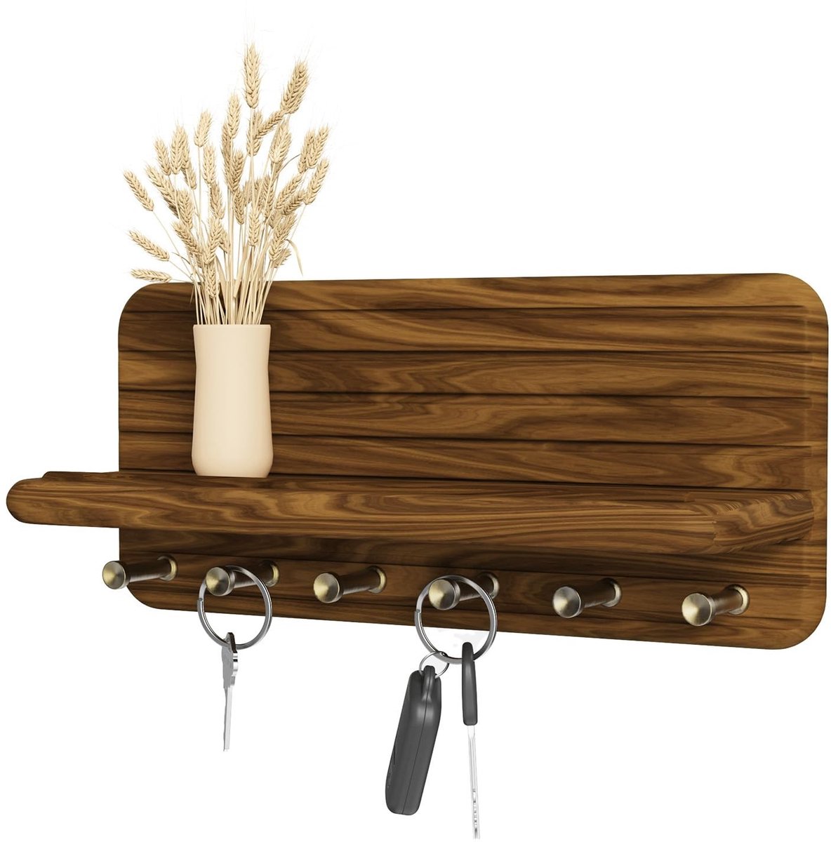 Dailygoods- Sleutelhanger met 5 Haken - Sleutelrekje - Sleutellabels - Sleutelhanger Maken - Sleutelkast - Lichtbruin Hout - Sleutelrek